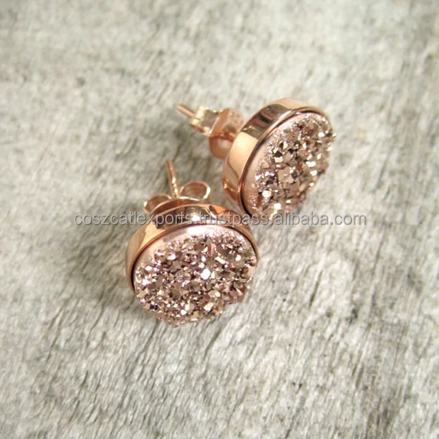 Bridesmaid gift rose gold druzy tiny 8 mm studs bridesmaid jewelry rose gold earrings,