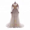 Fashion show transparent long puff sleeves high neck gradient color evening prom dress
