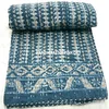 Indian Throw Ikat Print Kantha Quilt Handmade Reversible Bedspread Vintage Cotton Bed Cover Decor Block Print Gudri Blanket