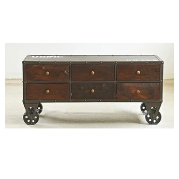 Industrial Rustic Iron Coffee Table With Drawers Vintage Iron