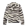 OEM custom new fashion mens Zebra Print Fleece Half Zip Sweatshirt front zipped patch pocket sweatshirts