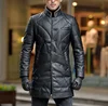 Men Duck Down Jacket Mid Long Formal Genuine Leather Fur Collar Business Coat