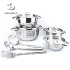 German 11pcs Stainless Steel Cooking Pot Non Stick Cookware Set with Cooking Tools