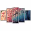 5 Pieces Cherry Painting HD Prints Modern Wall Art Canvas Blossoms Pictures Decor Red Trees Forest Paintings For Living Room