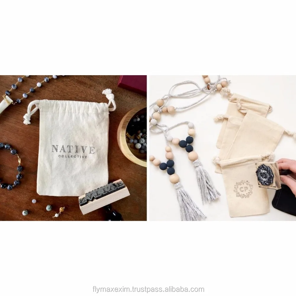 natural muslin drawstring bag/ organiccotton muslin bag/ woven