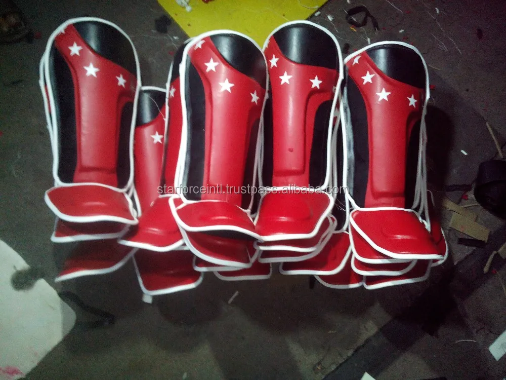 custom high quality muay thai leather mma shin instep guards pad