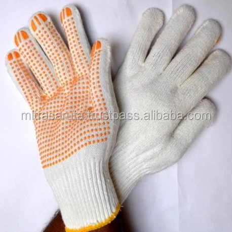 PVC DOTS 1 AND 2 SIDES BLEACH WHITE COTTON KNITTED HAND GLOVES