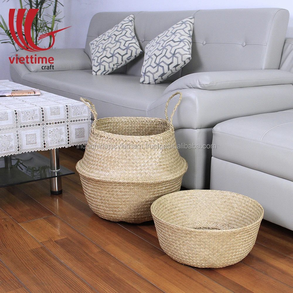 natural seagrass belly basket for laundry wholesale/decorative