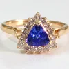 Unique tanzanite and Diamond 14k solid gold cluster set Halo Engagement ring