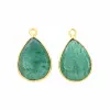 Green Emerald Quartz 12x16mm Pear shape Gemstone Charms Gold Plated 925 Sterling Silver Connector and Charms pendant stone