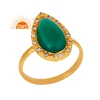 Designer Green Onyx and Cz Ring Wholesale Gold Plated Brass Fashion Ring Jewelry