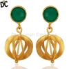 Natural Green Onyx Gemstone Earrings 18k Gold Plated Silver Handmade Earring Jewelry