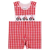 Baby boy smocked shortall romper with bicycle patterns
