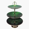 3 Tier Cake Stand Hammered Design with Green Enamel for Home and Hotel Decoration Decorative Wedding Cup Cake Stand Candy Stand