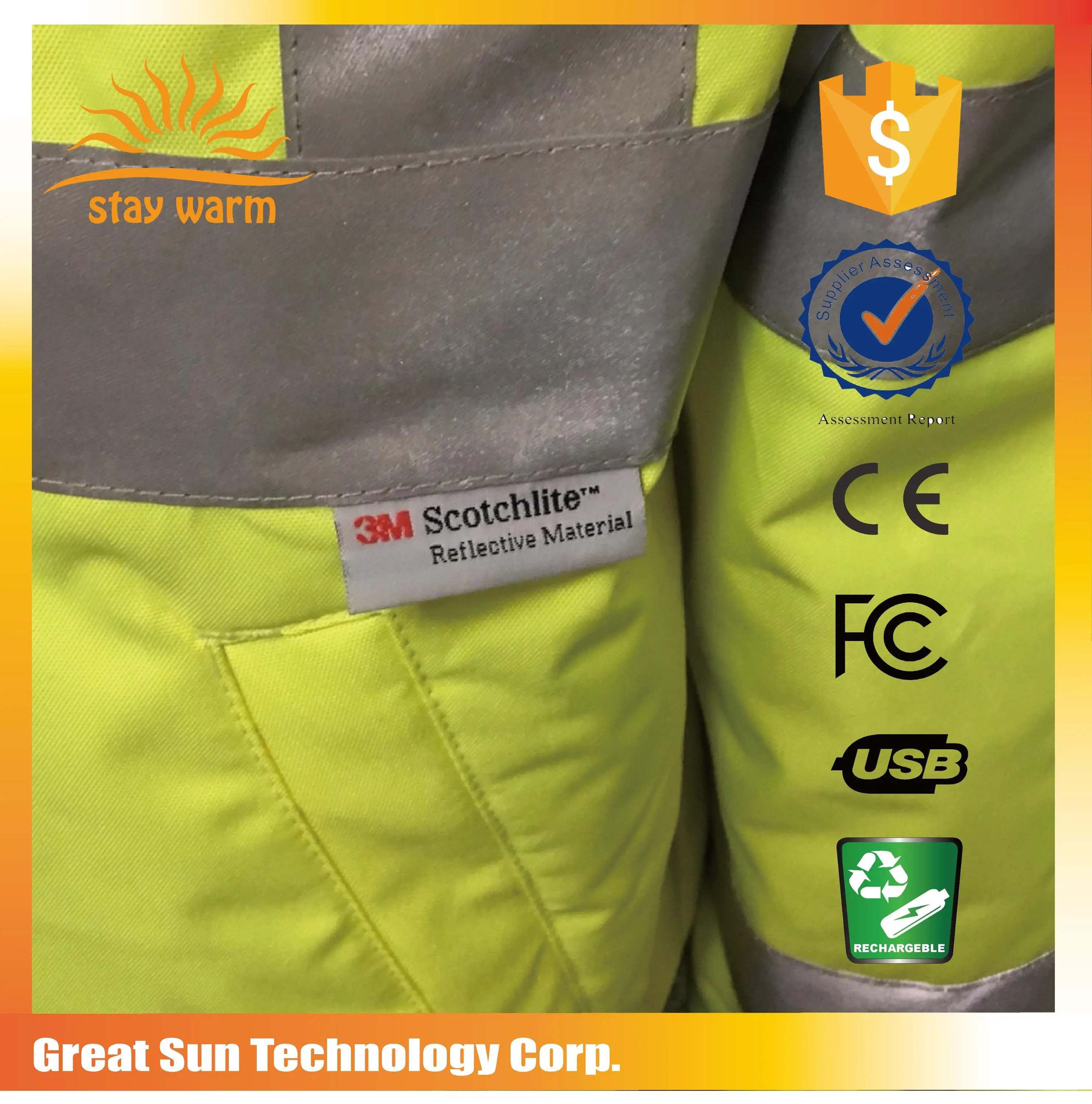 ANSI Approval Outdoor Quality High Visibility Reflective Safety heated Jacket From Taiwan Factory