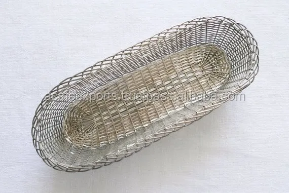 handcrafted vintage metal wire woven bread basket