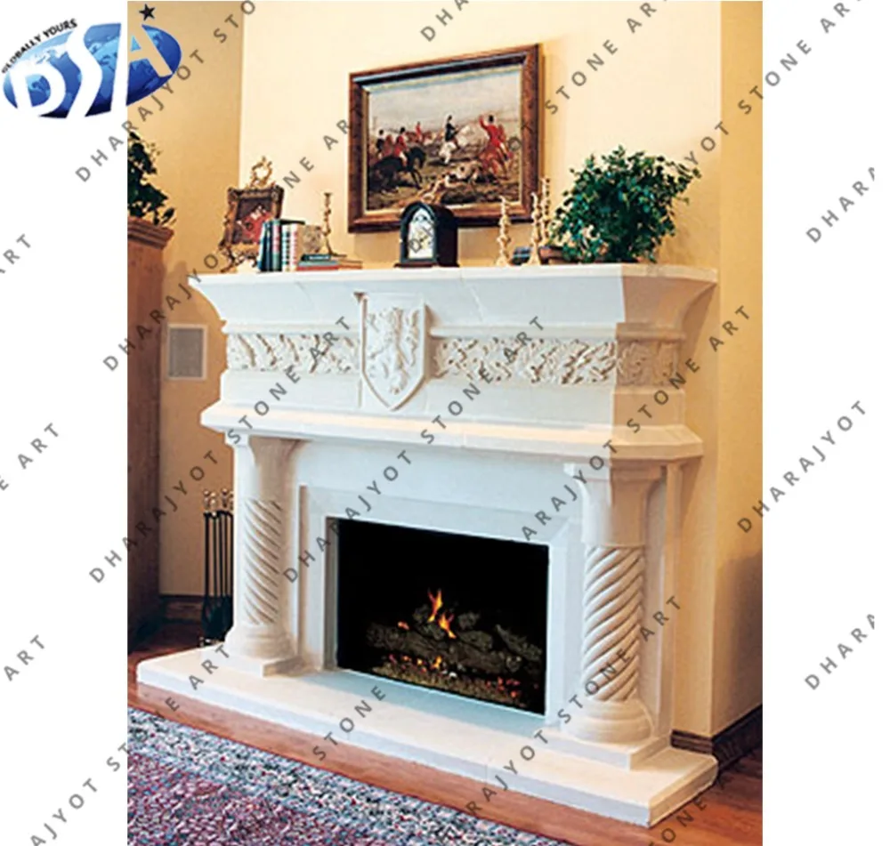 Natural White Stone Fireplace Design View Carved Fireplace