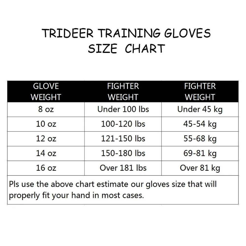 Heavy Bag Glove Size Chart