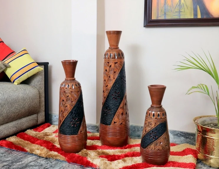 Набор из трех современных Терракотовая напольная ваза для вашей гостиной