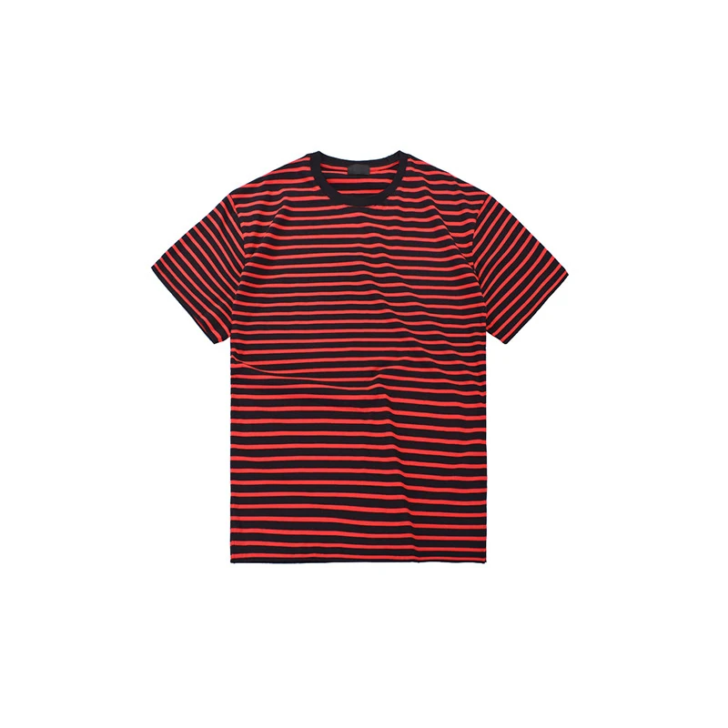 

OEM ODM Yarn Dyed Striped Side Splits Custom Logo Short Sleeve T Shirt Men, White;yellow;red