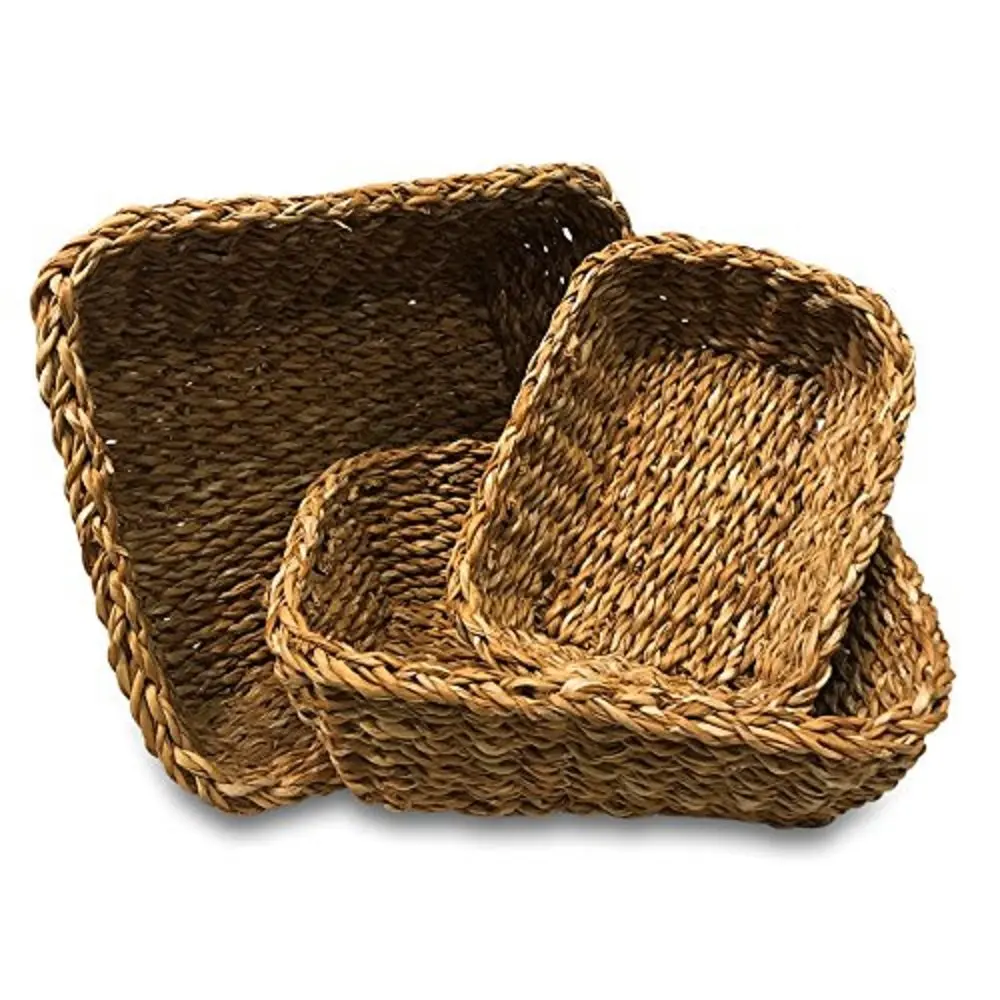 nature rectangular rustic chunky weave seagrass nesting baskets