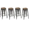 Industrial Stackable Antique Gunmetal Steel Counter Bar Stool with wood seat (set of 4 barstool)
