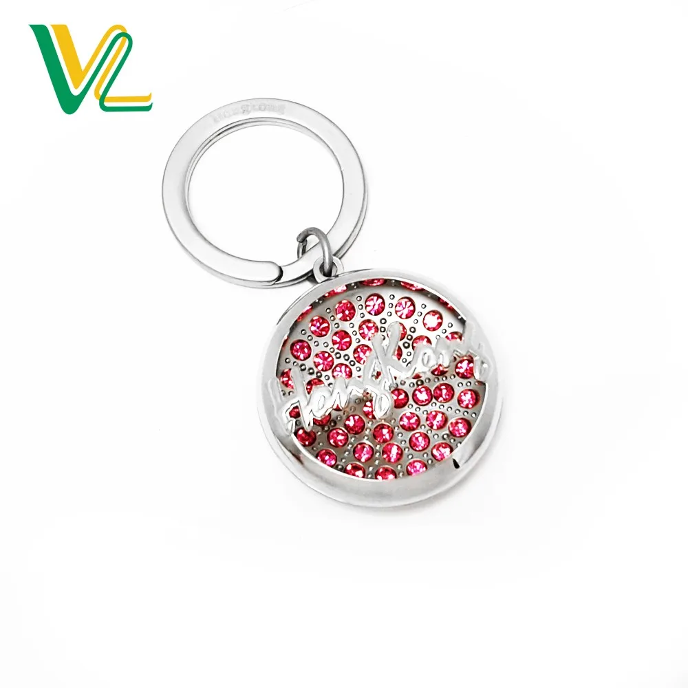 casting round matt nickel shiny crystal gift fashion key chain