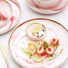 New Product Western Style Crockery Pink Dinnerware, Crockery Gold, Gold Rim Dinner Set<