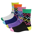 Men Factory Manufacturer Custom Colorful Triangle Patterned Happy Dress Ankle Tube Crew Socks
