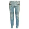 OEM custom skinny leg distressed cotton denim mens biker jeans Topstitched piping panels Streetwear jean