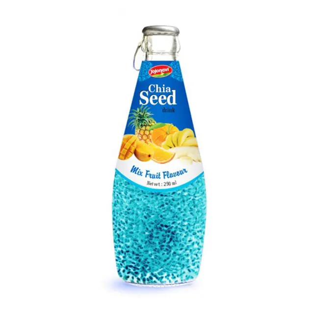 chia seed drink with mix fruit flavour in glass bottle 290ml