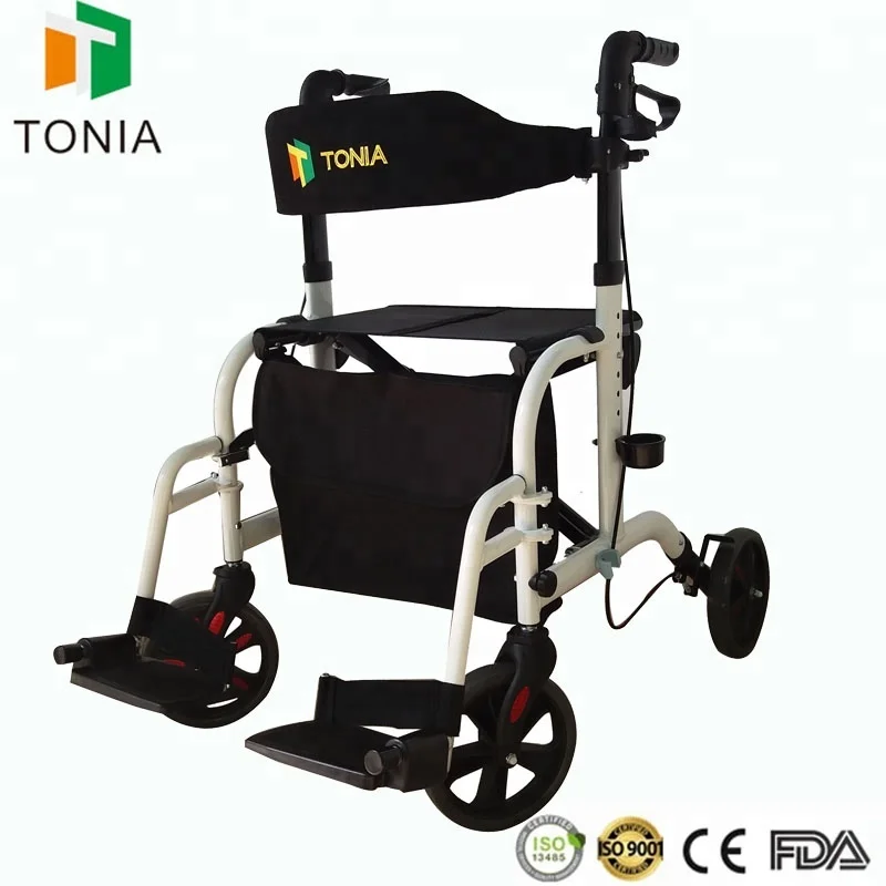 Rollator And Transit Chair Combo Walking Rehabilitation Equipment