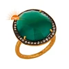 Handmade Green Onyx and White Zircon Rings Designer Gold Plated Brass Ring Fashion Jewelry Supplier