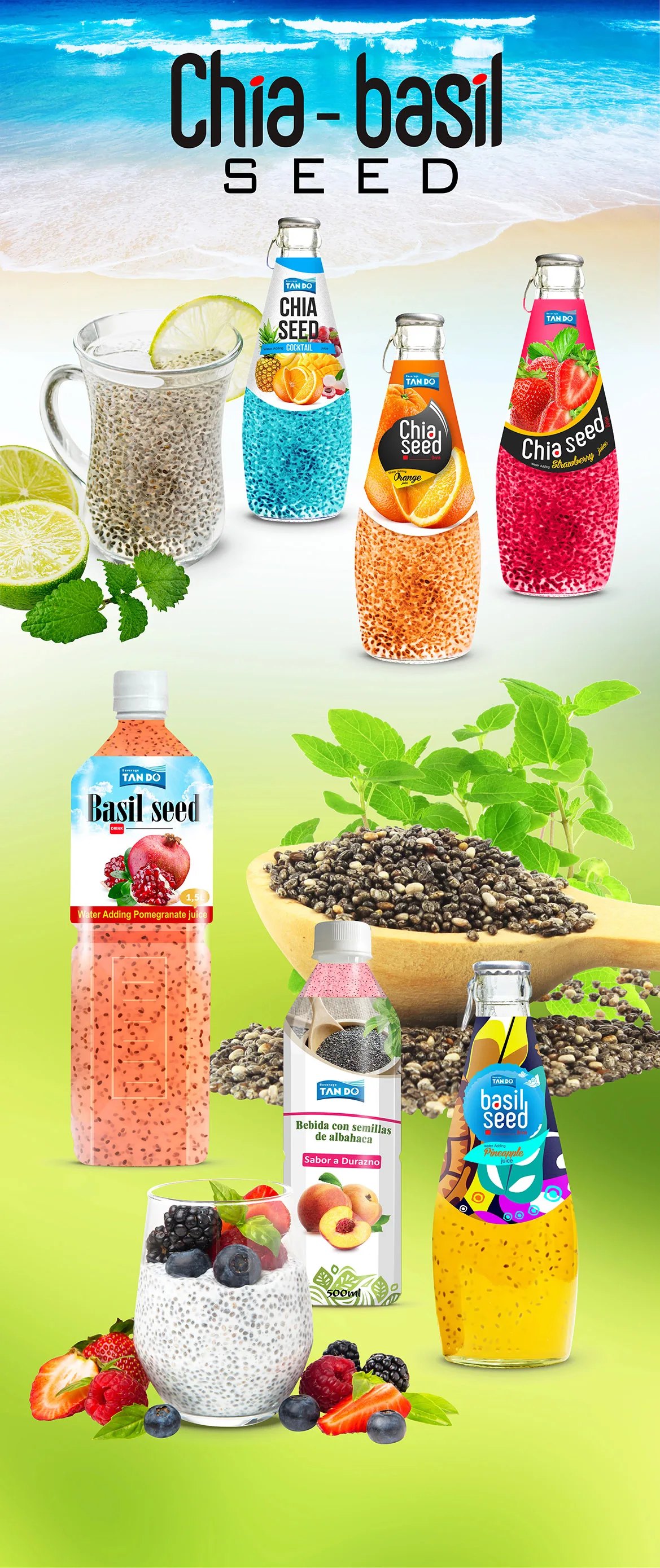 500ml oem fruit flavor chia seed drink