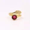 Pink Fuchsia Gemstone Leaf Style Gold Plated Round Shape Rings Gemstone Jewelry