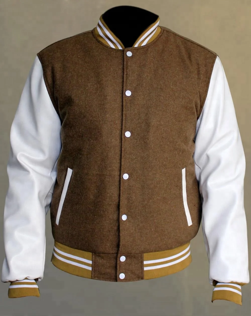 Varsity Wool Letterman Jacket With Real Leather Sleeves