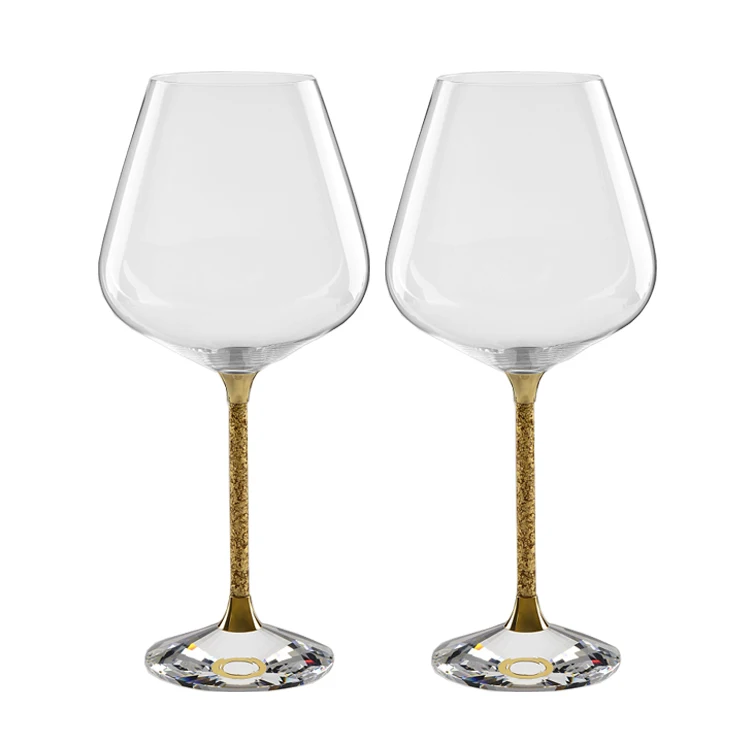 Gold Colored Stem Handmade lead-free Crystal Wine Glass Unique Stemware Glasses Large Goblet