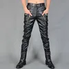 Motorcycle faux leather pants men trousers high quality pu pants for men fashion slim pantalon zipper splice black autumn