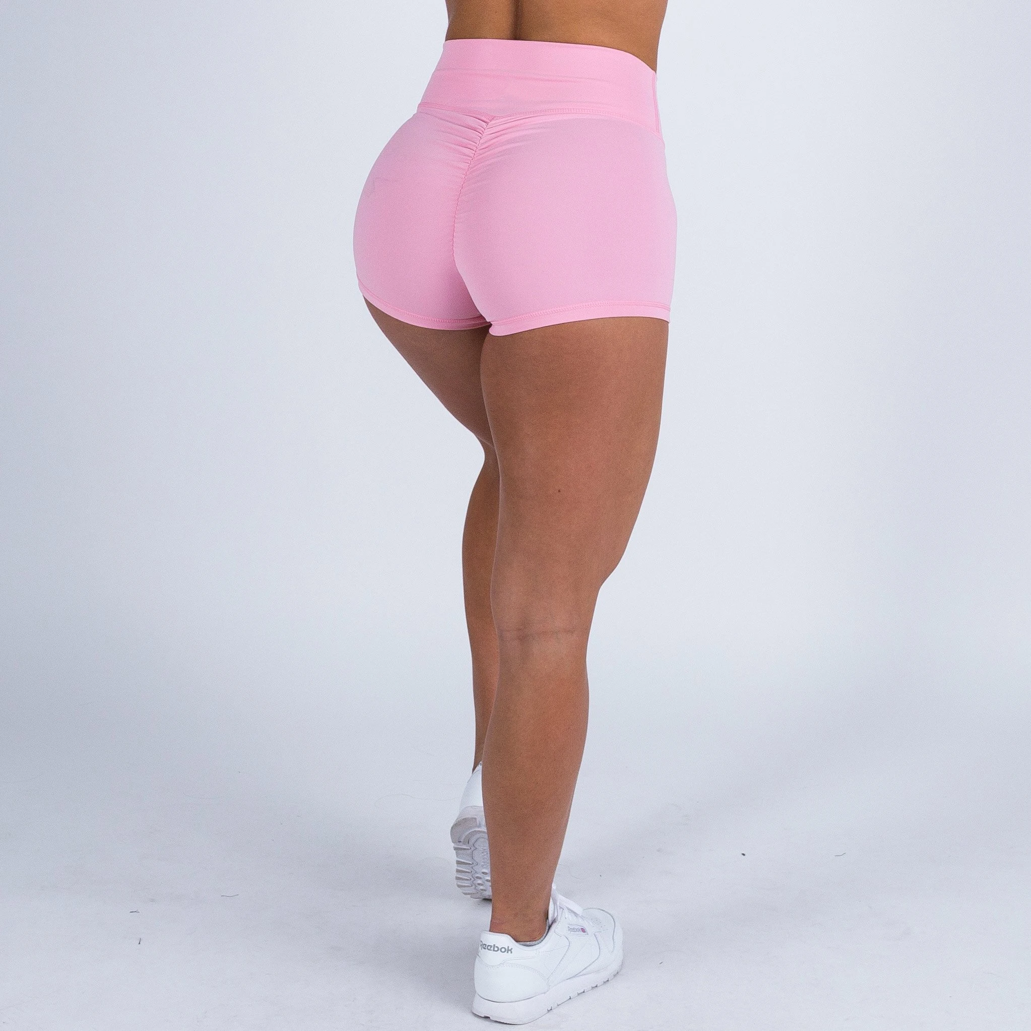 Mejor venta bebé rosa cintura alta Scrunch Bum pantalones cortos botín personalizado Sexy deportes pantalones cortos de las mujeres Gymwear
