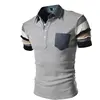 Mens Casual Denim Stitching Pocket Polo Shirt Short Sleeve T-Shirt Tops Direct factory-Apparel manufacture-OEM Services-