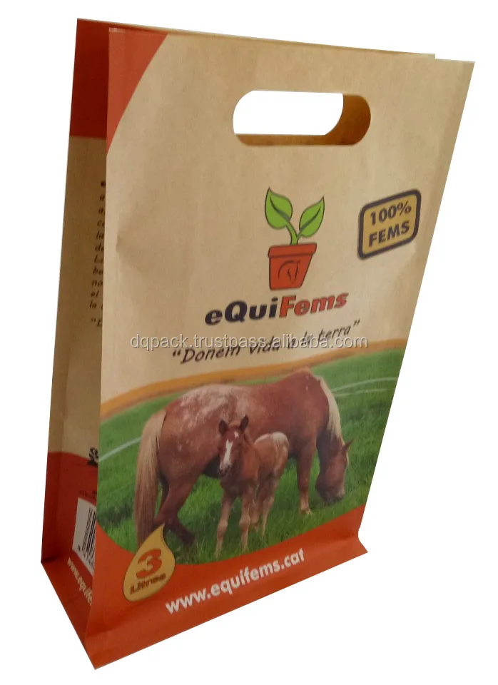 Plant fertilizer plastic bag, fertilizer packaging bag with side gusset, custom made kraft paper fertilizer bag with handle