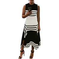 

Summer Women Elegant Tunic Party Dress Female Fashion Casual Contrast Stripes Splicing Dress 2019 Ladies Dresses