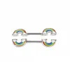 Non plated body jewelry nipple barbell with glitter rainbow ends magnetic nipple piercings