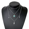 best selling jewelry popular turquoise leaves three layer silver necklace