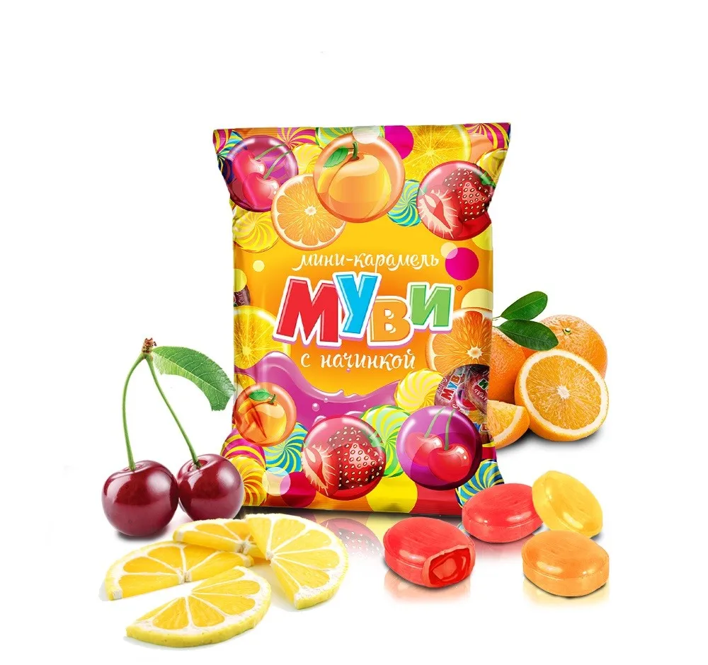 cherry, strawberry, lemon flavor caramel hard candy sweets with