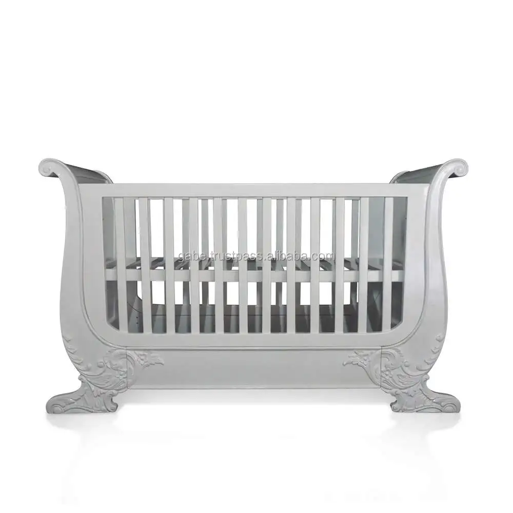 Wooden Baby Crib Model Mumbai White Distressed Color Mahogany