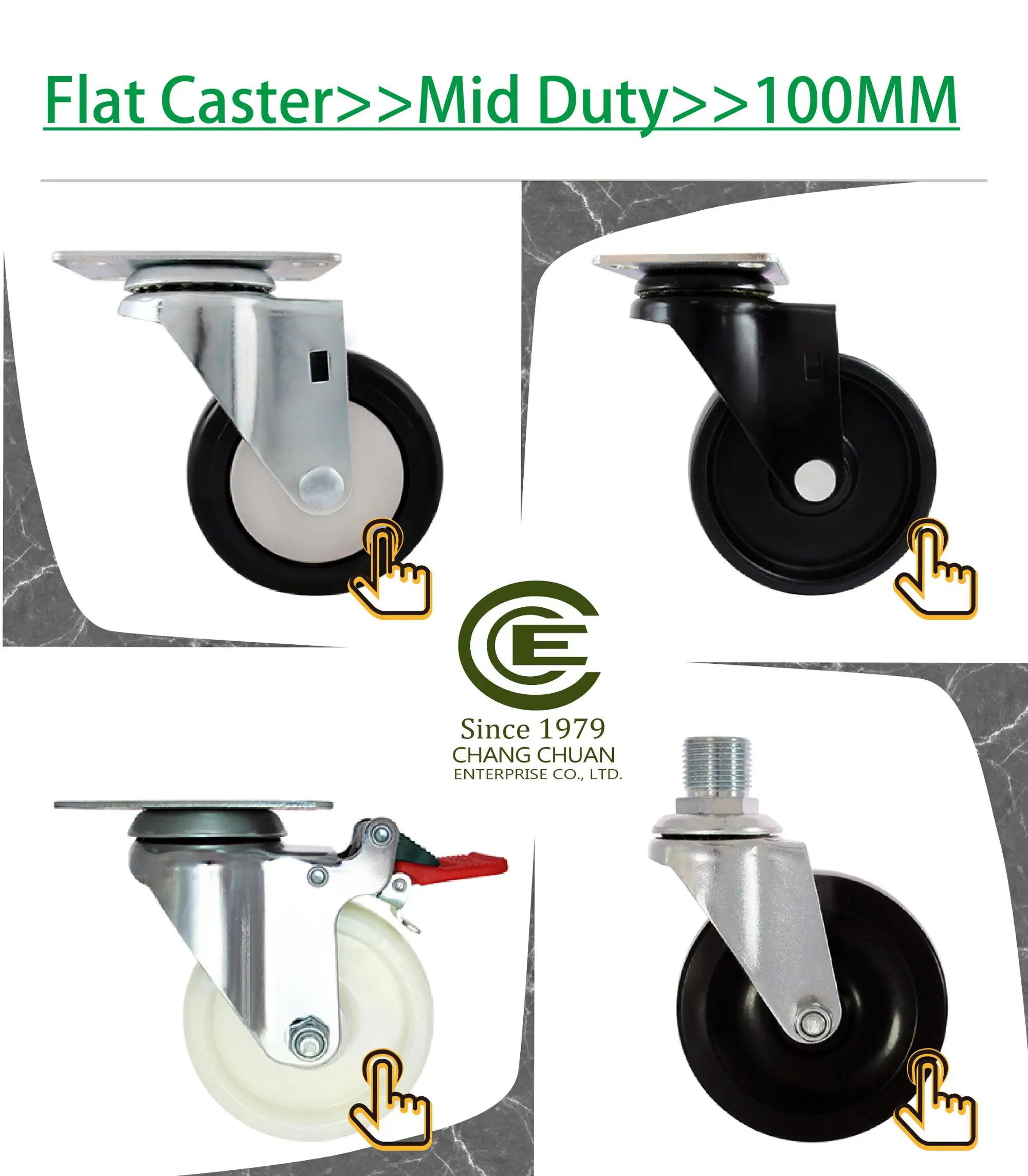 Cce Caster 4 Hard Rubber Swivel Caster Wheels 360 Degree Top