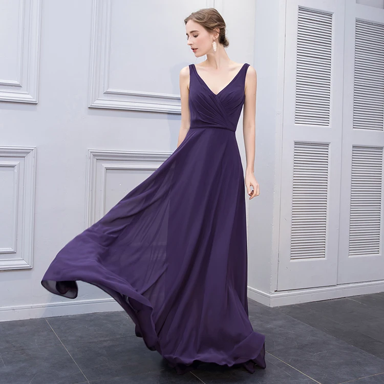 Дешевые Простые Длинные v-образным вырезом тропический Формальное элегантное вечернее платье для женщин