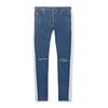 OEM custom new fashion jean mens Skinny Fit white satin trims Distressed Denim Jeans