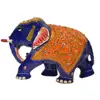 Metal 6" Elephant Trunk-Down Hand-Painted Meenakari Design Curio